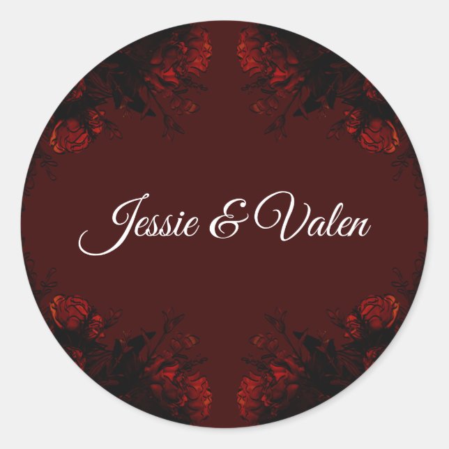 Sticker Rond Flore rouge profond Élégant Mariage gothique (Devant)