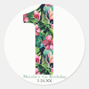 Sticker Rond Flore tropicale 1 Hibiscus Hawaïen 1er anniversair