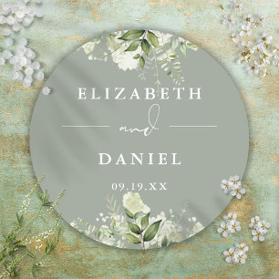 Sticker Rond Flore Vert Sage Vert Mariage Favoriser