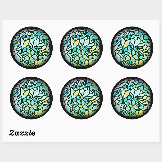 Sticker Rond Flore verte en mosaïque (Feuille)