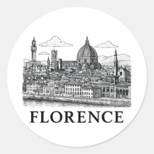 Sticker Rond Florence Cityscape - Duomo Cathedral Line Art