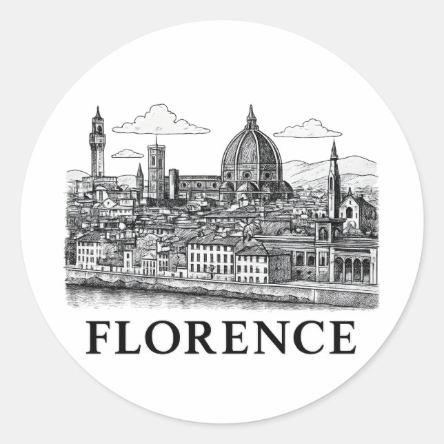 Sticker Rond Florence Cityscape - Duomo Cathedral Line Art (Devant)