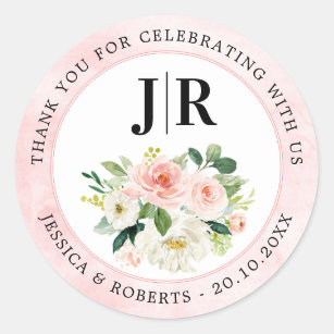 Sticker Rond Flores roses rousses Merci Mariage botanique