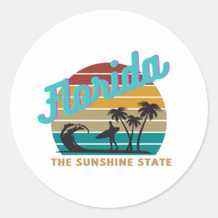 Sticker Rond Floride État Retro Vintage Sunset
