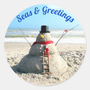 Sticker Rond Floride Snowman avec Elf - Sculpture de sable - Pl