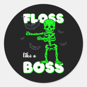 Sticker Rond Floss Like A Boss Skeleton Halloween Boys Girls Ki