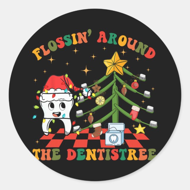 Sticker Rond Flossant Autour De La Dentistree Funny Xmas Dental (Devant)