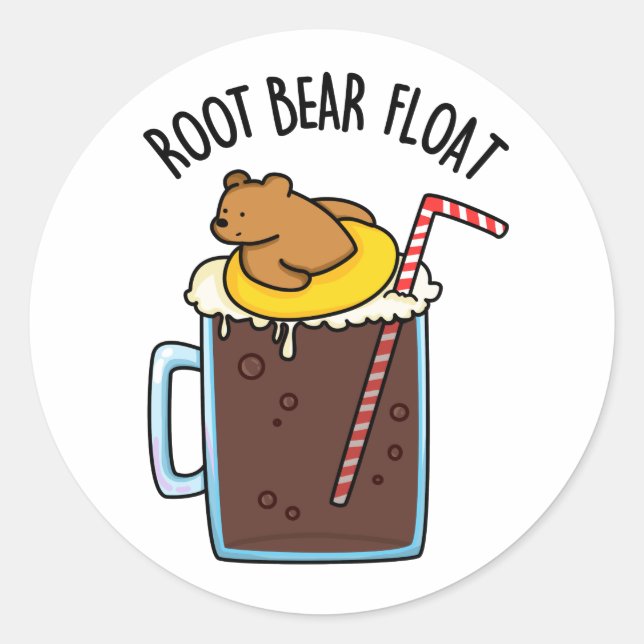 Sticker Rond Flotteur d'ours racine Blague amusante sur la bièr (Devant)