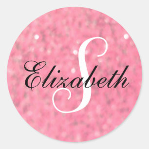 Sticker Rond Flou délicat rose Monogramme Étincelle