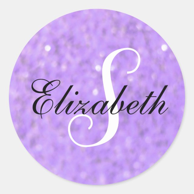 Sticker Rond Floue délicat Monogramme Étincelle Violette (Devant)