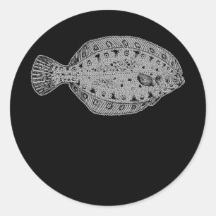 Sticker Rond Flounder Fish Fisherman