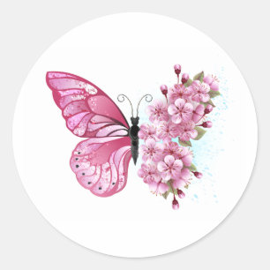 Sticker Rond Flower Butterfly