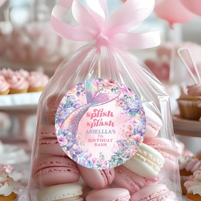 Sticker Rond Flower Glitter Mermaid Tail 7th Birthday (Créateur téléchargé)