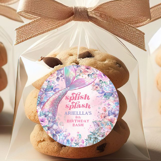 Sticker Rond Flower Glitter Mermaid Tail 8th Birthday (Créateur téléchargé)