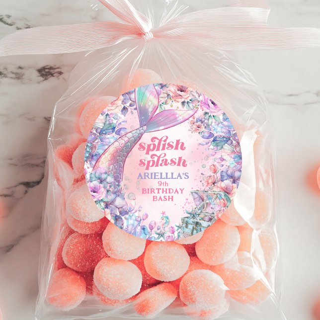 Sticker Rond Flower Glitter Mermaid Tail 9th Birthday (Créateur téléchargé)