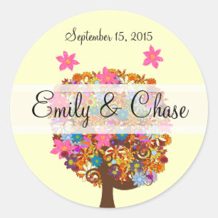 Sticker Rond Flower Love Arbre rose Mariage phoques