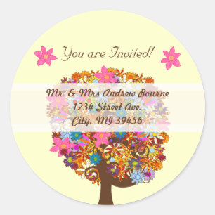Sticker Rond Flower Love Arbre rose Mariage phoques