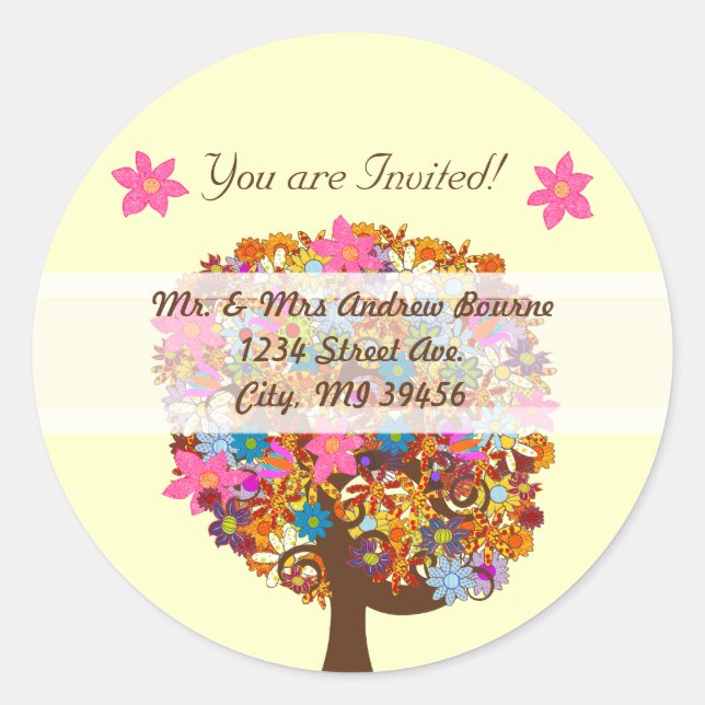 Sticker Rond Flower Love Arbre rose Mariage phoques (Devant)