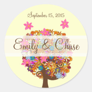 Sticker Rond Flower Love Arbre rose Mariage phoques