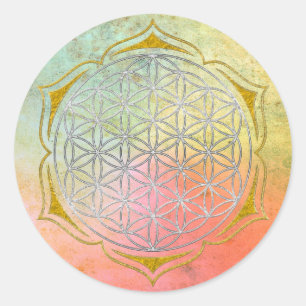 Sticker Rond Flower Of Life - Lotus or argent
