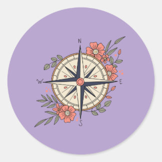 Sticker Rond Flowers, Directions, Compass 