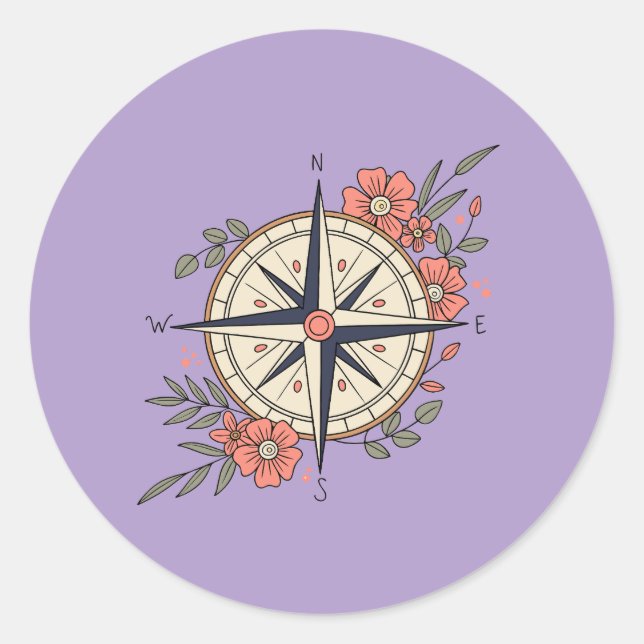 Sticker Rond Flowers, Directions, Compass  (Devant)