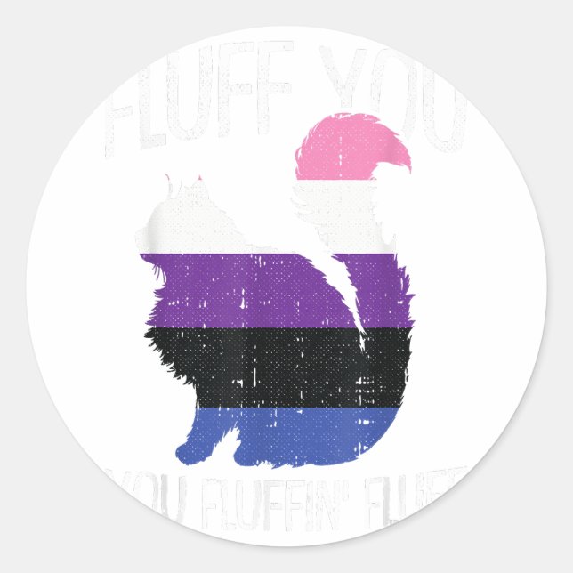 Sticker Rond Fluff You Fluffin Fluff Genre Fluid Pride Chat (Devant)