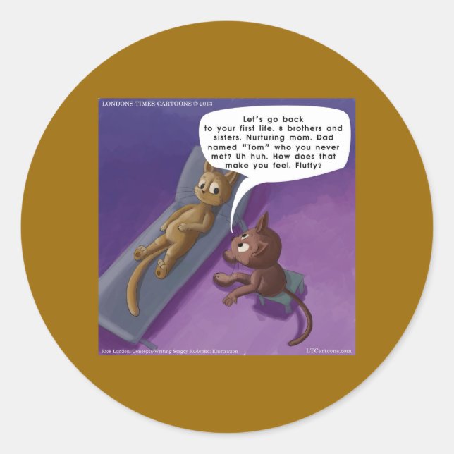 Sticker Rond Fluffy In Therapeuy Funny Cat Cartoon (Devant)