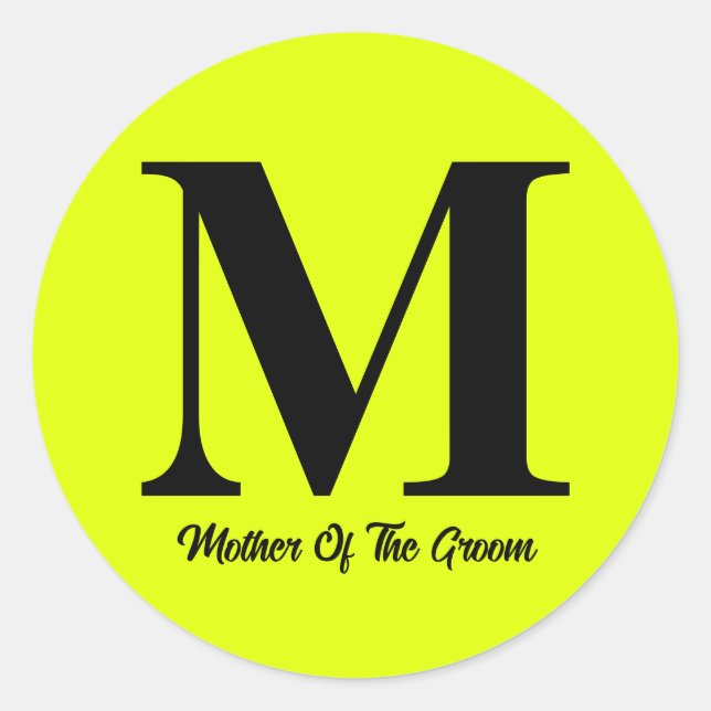 Sticker Rond Fluorescent Jaune Mère Du Mariage Groom (Devant)