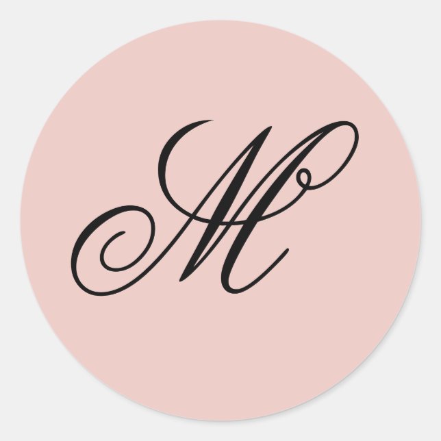 Sticker Rond Flush de calligraphie de script et Monogramme noir (Devant)