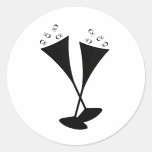 Sticker Rond Flûtes de champagne en noir et blanc