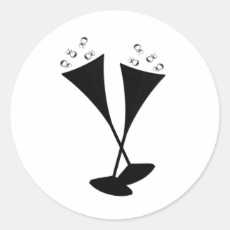 Sticker Rond Flûtes de champagne en noir et blanc