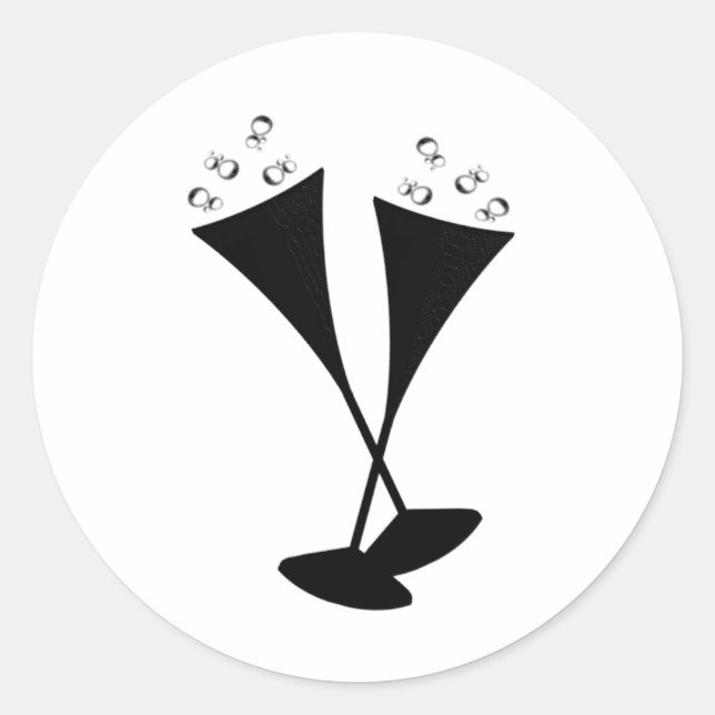Sticker Rond Flûtes de champagne en noir et blanc (Devant)