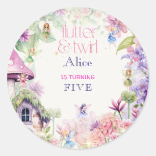 Sticker Rond Flutter et tourbillon Fairy garden aquarelle anniv