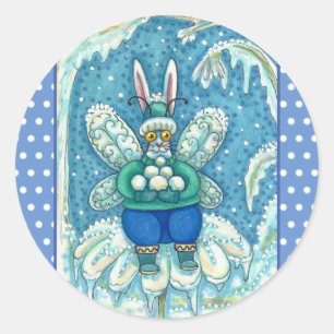 STICKER ROND FLUTTERBUN HIVER WONDERLAND, FUNNY BUNNY RABBIT