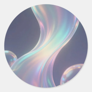 Sticker Rond Flux de bulles abstrait iridescent