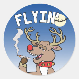 Sticker Rond Flyin' Rudolph