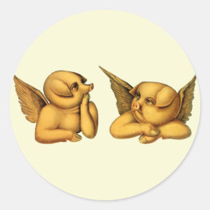 Sticker Rond Flying Angel Pigs with wings Imaginaire Animaux Ar