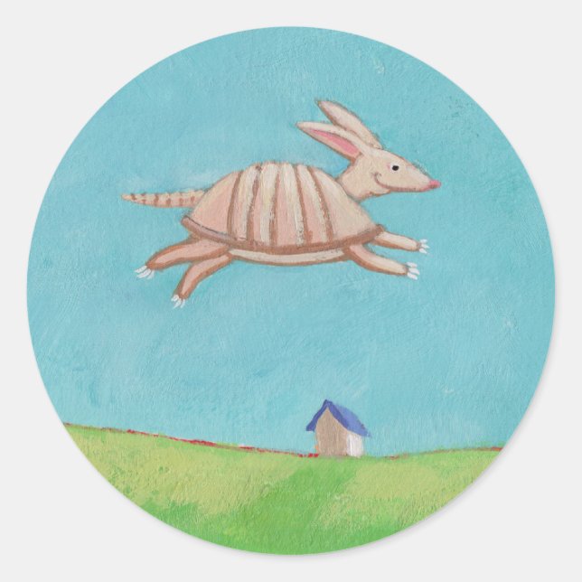 Sticker Rond Flying Armadillo peinture originale art amusant (Devant)