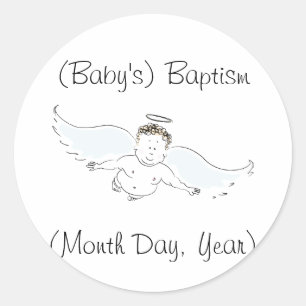 Sticker Rond Flying Baby Angel Baptism Invitation