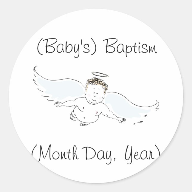 Sticker Rond Flying Baby Angel Baptism Invitation (Devant)
