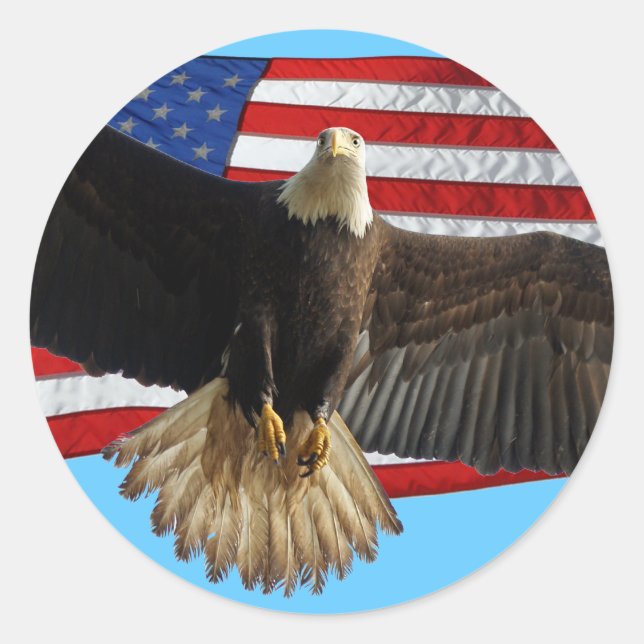Sticker Rond Flying Bald Eagle USA Patriotic Gift (Devant)