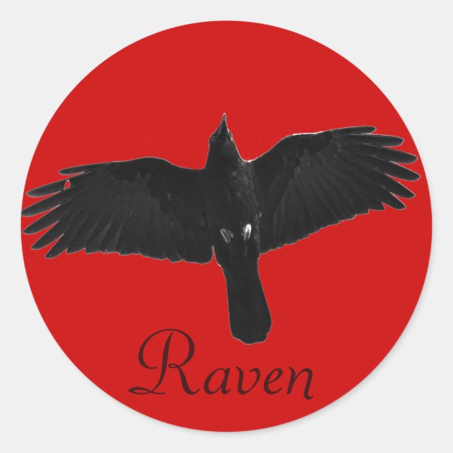 Sticker Rond Flying Black Raven Corvid Crow-lover Photo Design (Devant)
