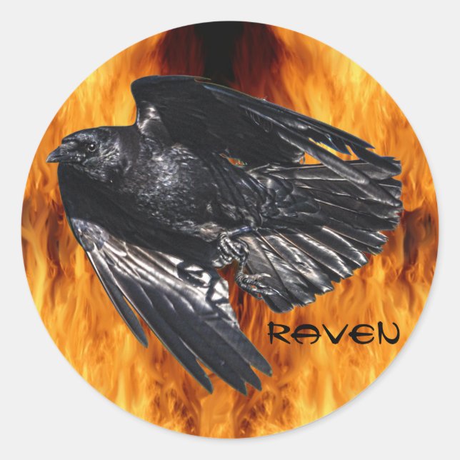 Sticker Rond Flying Black Raven & Flames Design photo 7 (Devant)