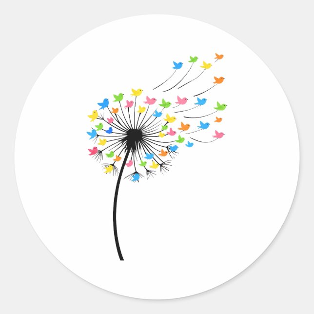 Sticker Rond Flying colorful birds dandelion flow (Devant)