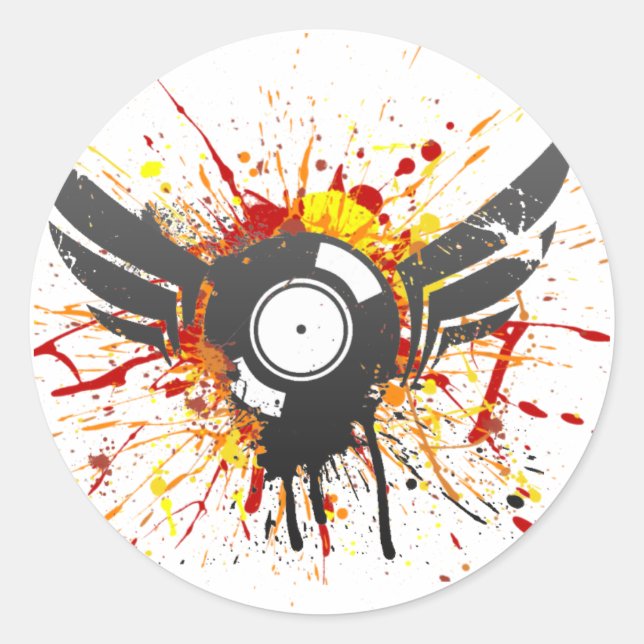 Sticker Rond Flying Graffiti Record - Musique Audio DJ Vinyl (Devant)