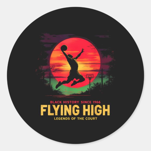 Sticker Rond Flying High Black History Basketball Légendes Tee (Devant)