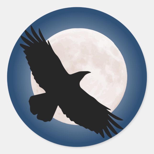 Sticker Rond Flying raven avec la lune derrière elle (Devant)
