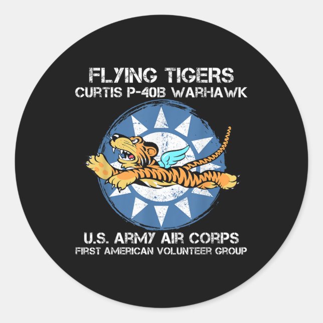 Sticker Rond Flying Tigers Curtis P-40b Warhawk World War 2 Air (Devant)