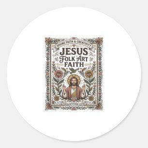 Sticker Rond Foi en Jésus Art Populaire Foi Chrétienne Jésus Ar
